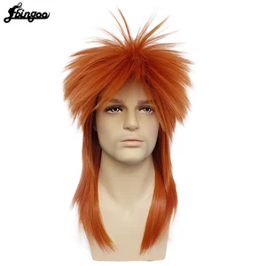 Ebingoo костюм на Хэллоуин в стиле 80-х, качающийся в стиле панк, металлический качающийся Синтетический Косплей парик для дискотеки, длинный прямой оранжевый качающийся парик