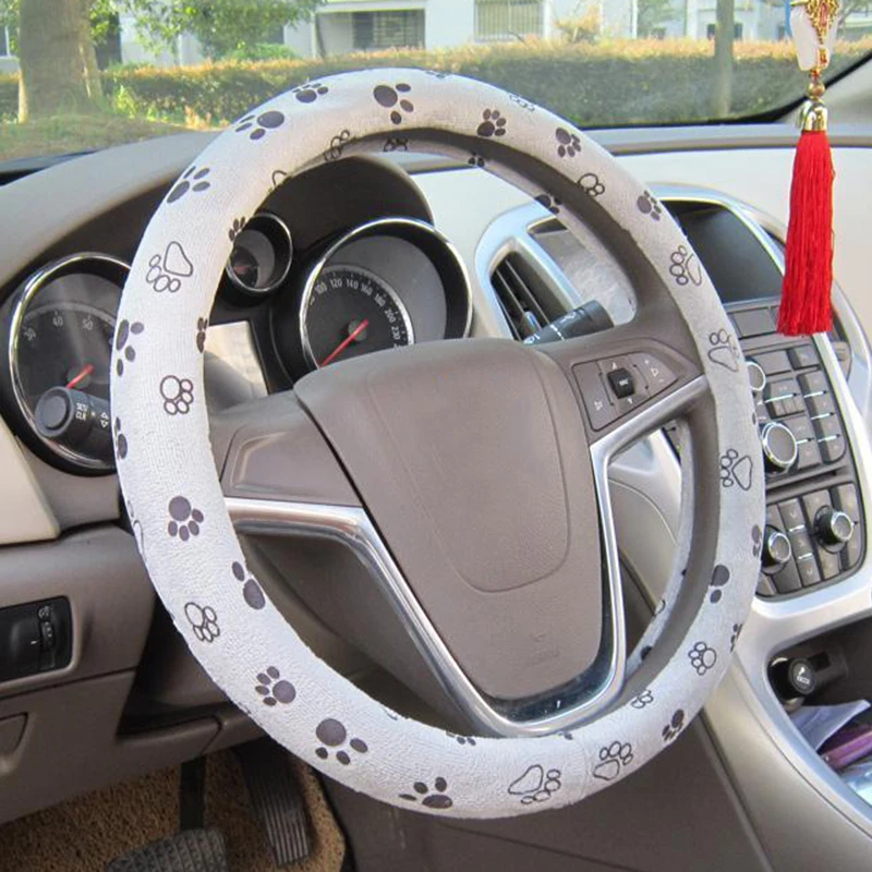 

Accessories Steering Wheel 38CM 15\" Car Comfy Cute Grey Paw Printed Soft
