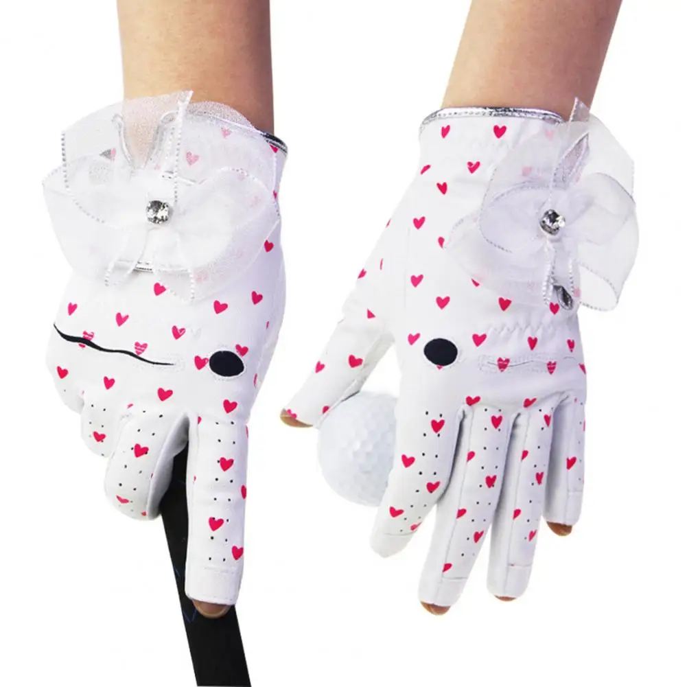 1 Pair Women Non-slip Bowknot Fingerless Heart Shaped Golf Gloves for Outdoor Sports Golf Gloves Women Sports Golf Gloves 2021
