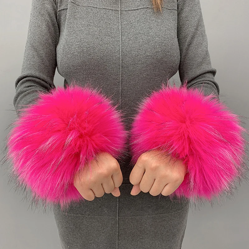 Зимние нарукавники из искусственного кроличьего меха модные женские теплые