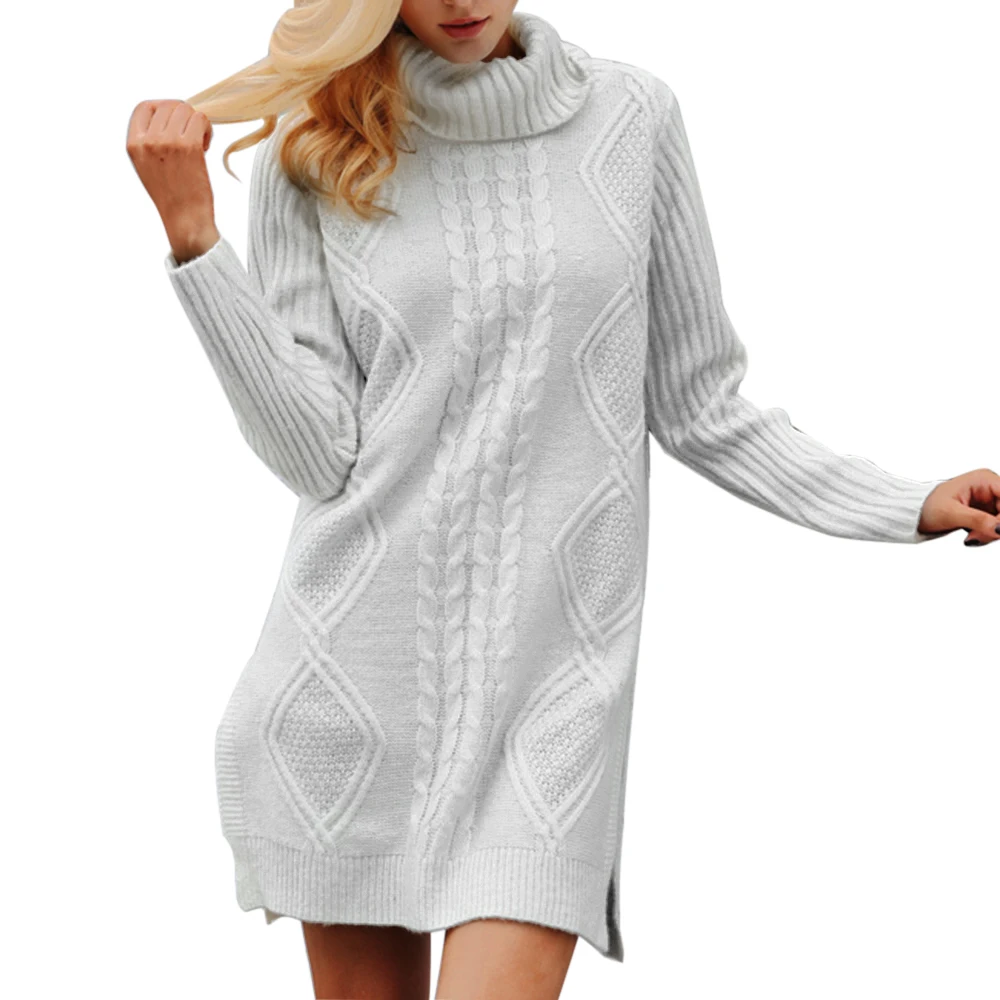 PUIMENTIUA 2019 осенний женский однотонный вязаный свитер с длинным подолом и разрезом