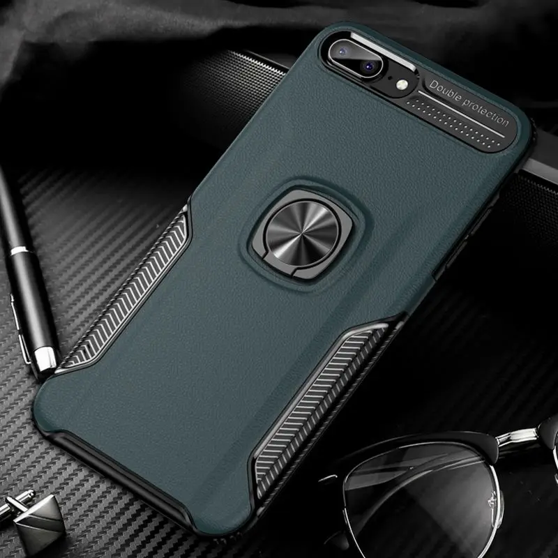 Силиконовый невидимый металлический чехол с кольцом-держателем для iPhone 7 8 Plus |