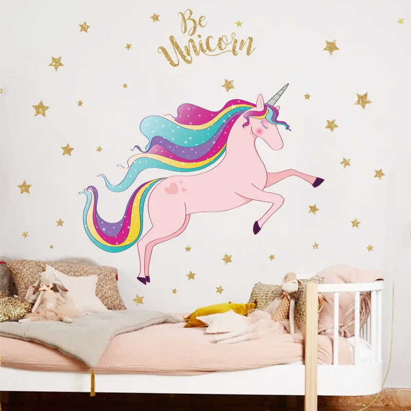 

removable cartoon unicorn wall sticker for boy bedroom home decoration cute horse nursery wall decal