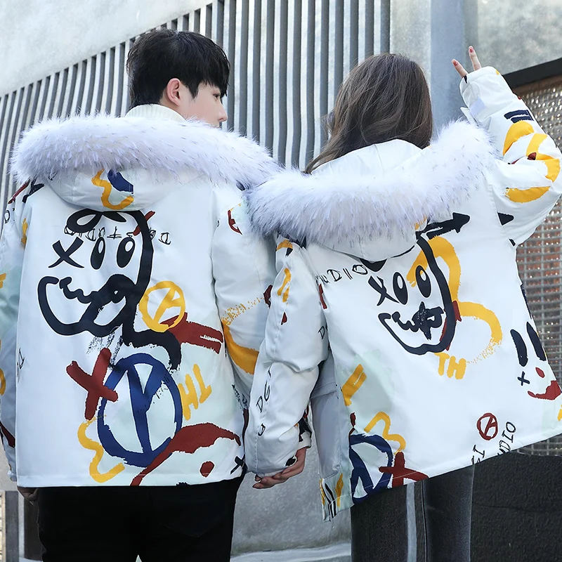 Fashion Cold Autumn Couple Bread Parkas Faux Fur Collar Cotton-Padded Jackets Winter Men's Loose Hooded Coats Outwear Top Cloth