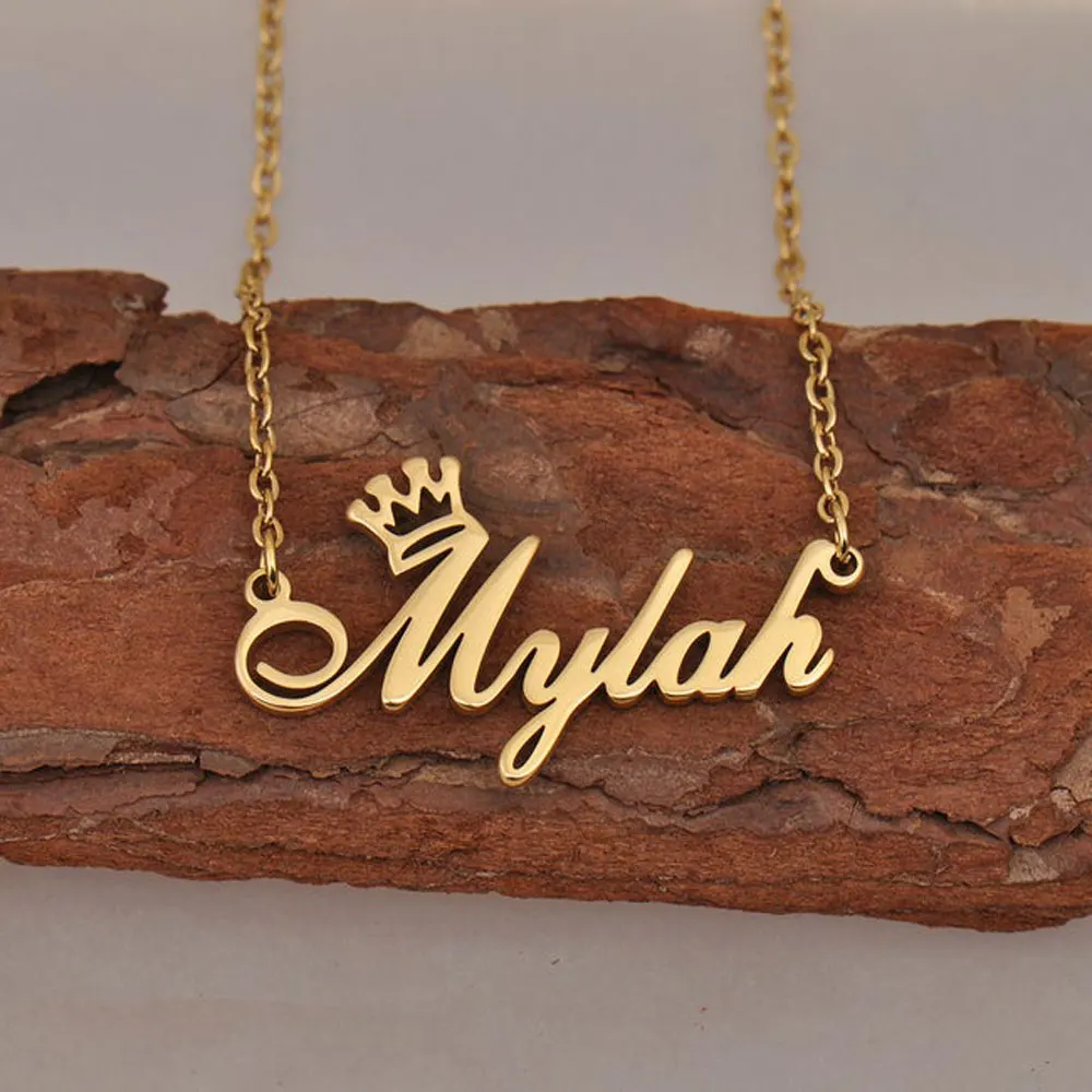 

Mini-World Customized Name Crown Letter Stainless Steel Pendant Necklace Punk Hip Hop Style Fashion Ladies Mens Jewelry Gift