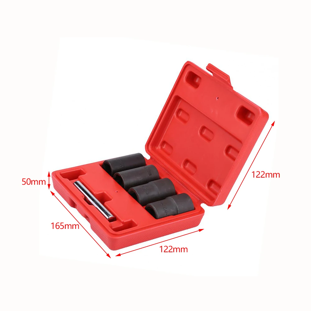 

5Pcs Twist Socket Set 1/2 Drive Locking Wheel Damaged Rounded Nut Bolt Stud Extractor Removers Tool Set 17 19 21 22 mm