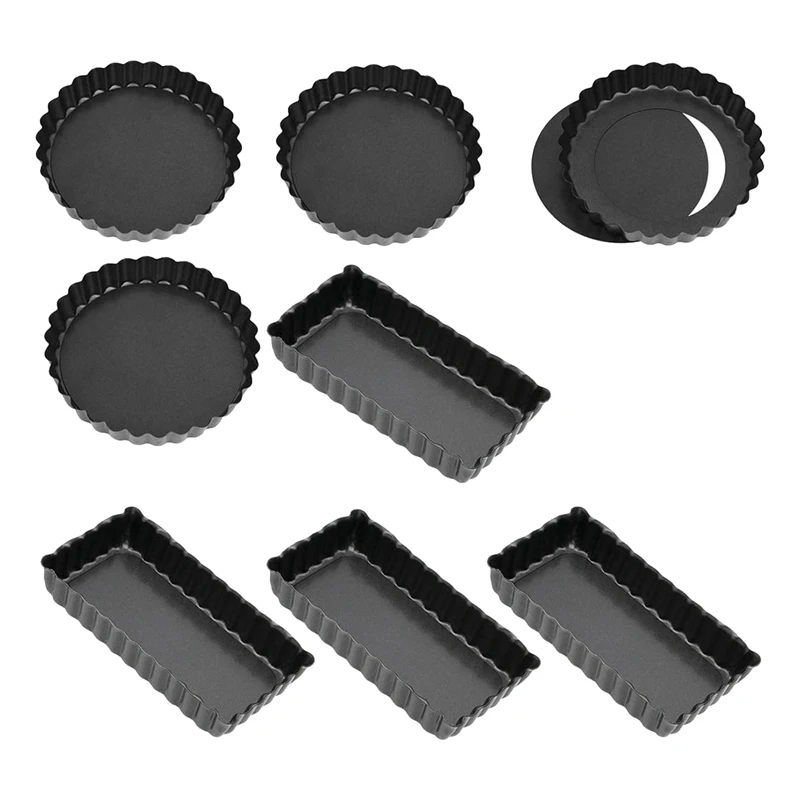 

8 шт антипригарный нож Киш противни для пирога (круглый и прямоугольник) со съемным дном, рифленая пирог олова для фруктовый пирог торт выпеч...