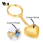 Vnox персонализировать Выгравируйте имя с медальоном в форме сердца брелок для ключей для Для женщин мужчин, пользовательские Семья любовь фото Юбилей подарки на память