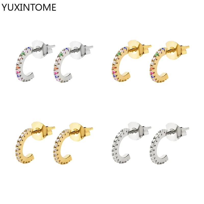 

925 Sterling Silver Ear Needle C Stud Earrings Fashion Letter C Inlaid Zircon Earrings for Women Jewelry Gift Accessories