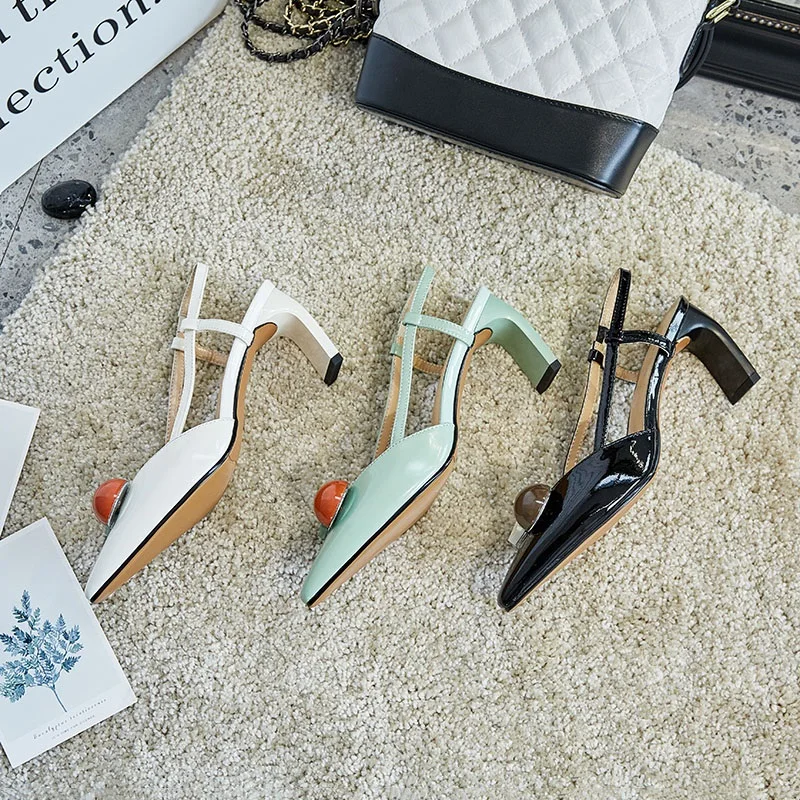 

ZVQ Summer Newest Sweet Dress High Heel Sandals Woman Cow Leather Little Square Head Blue Color Shoes 6 Cm Heel Big Size 33-42