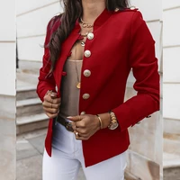 fashion single breasted winter jacket solid slim female red black bottons sleeve outerwear office women long coat overall g2055