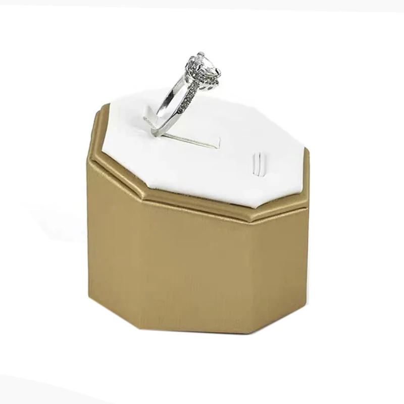 

3 Pcs Ring Display Stand Jewelry Brushed PU Octagonal Ring Display Box Decoration Jewelry Photography Photo Props White