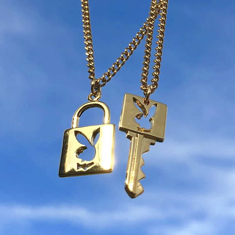 Ins/Лидер продаж Кролик Lock колье и серьги массивная цепочка ожерелья с подвесками