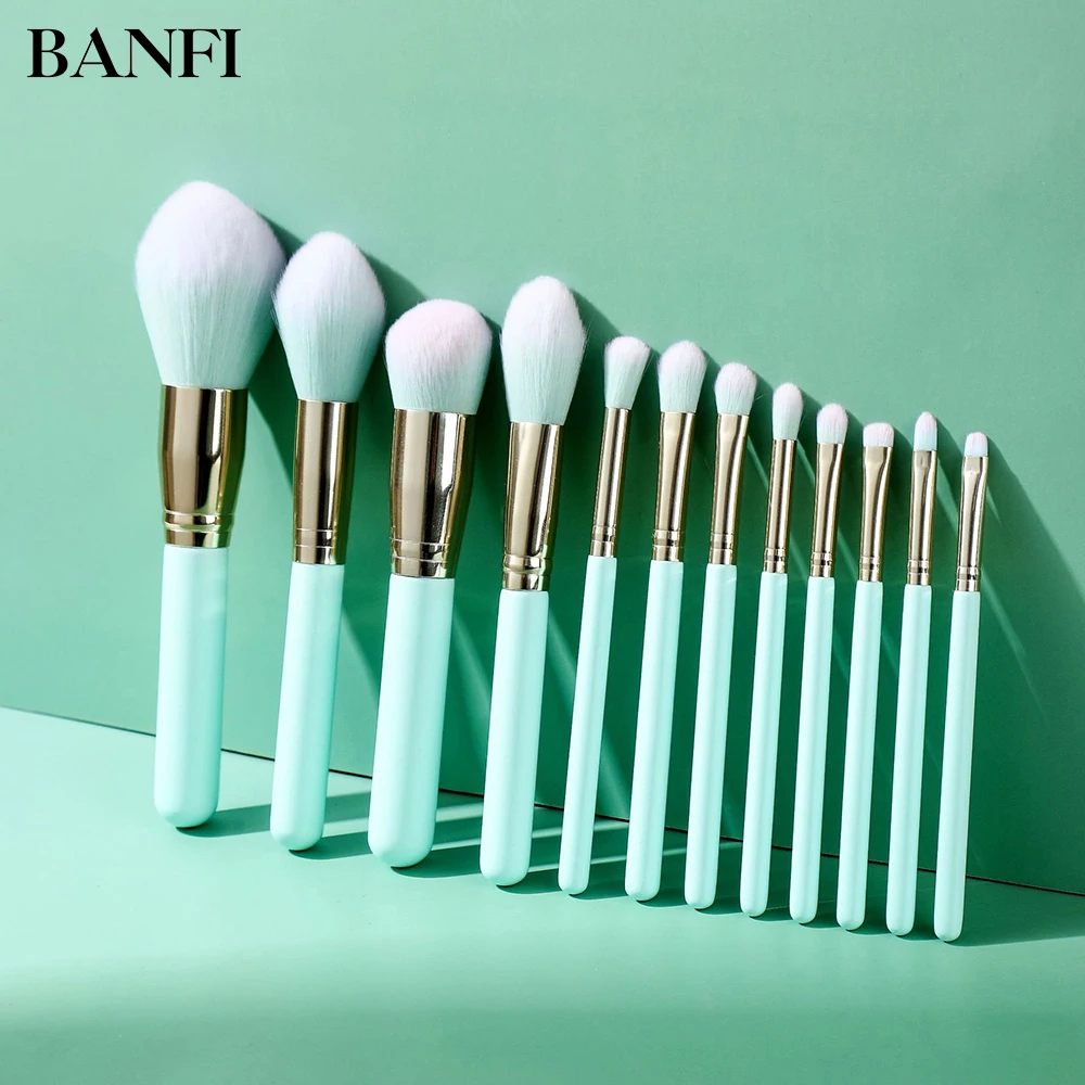 

BANFI 12pcs Kabuki Makeup Brushes Set Luxurious Nylon Wool Powder Blush Eyeshadow Cosmetic Professional Beauty Make Up Tools Kit