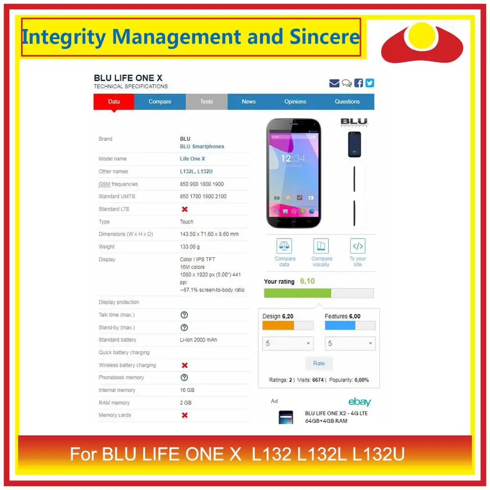 

For BLU Life One X L132 L132L L132U Touch Screen Digitizer Touch Panel Sensor Front Outer Glass Lens Touchscreen Replacement