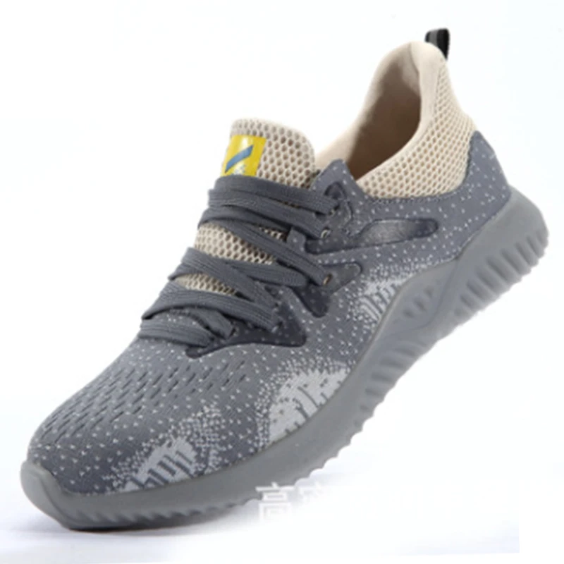 Light Meat Bottom Tendon Safety Shoes Men Deodorant Dreathable Steel Toe Cap anti-perforation Women's Soft Bottom Work Shoes - Цвет: Grey safety shoes2