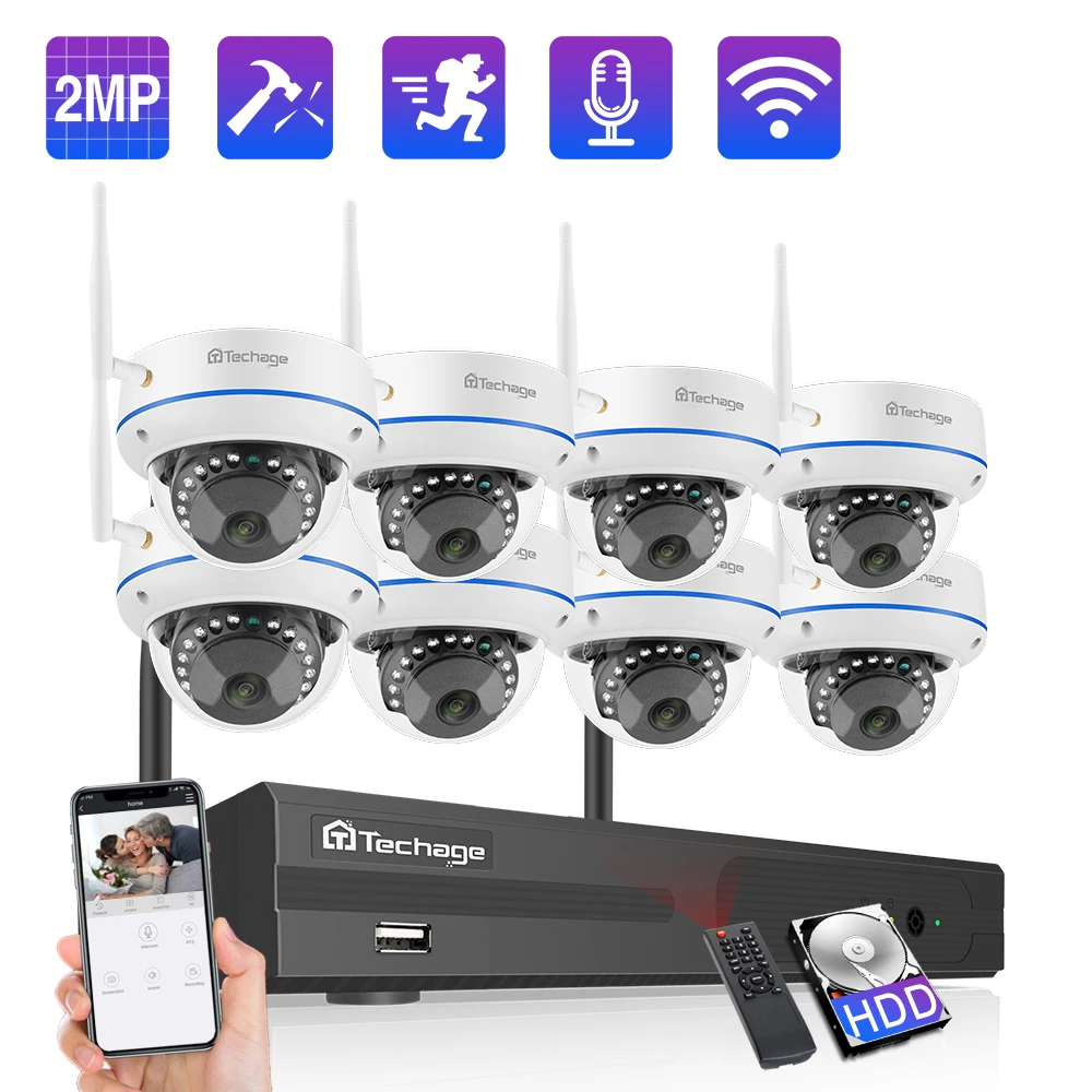 Techage 8CH CCTV система Беспроводная 1080P HD NVR 8 шт. 2.0MP IR наружная водонепроницаемая
