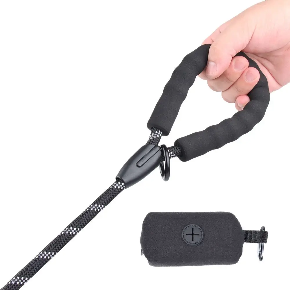 Durable Large Dog Leash With Waste Poop Bag Dispenser Training Running Rope Medium Big Dog Leashes Strong Lead Rope For Labrador