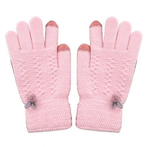 Pink Трикотажные зимние перчатки, мужские перчатки с сенсорным экраном, высокое качество, бархатные утепленные теплые перчатки - Цвет: Pink