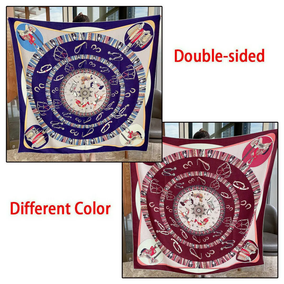 

70% Cashmere 30% Silk Scarf Women Fashion Double-sided Horse Harness Shawl Stole Big Blanket Kerchief Bandana 135*135cm