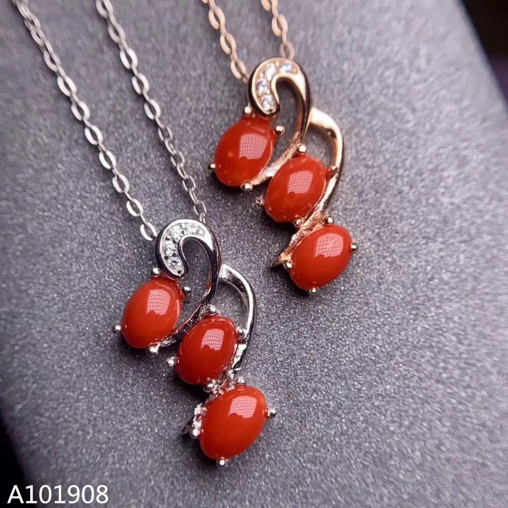 

KJJEAXCMY Boutique Jewelry 925 Sterling Silver Inlaid Natural Red Coral Pendant Female Necklace Chain Marry Support Detection