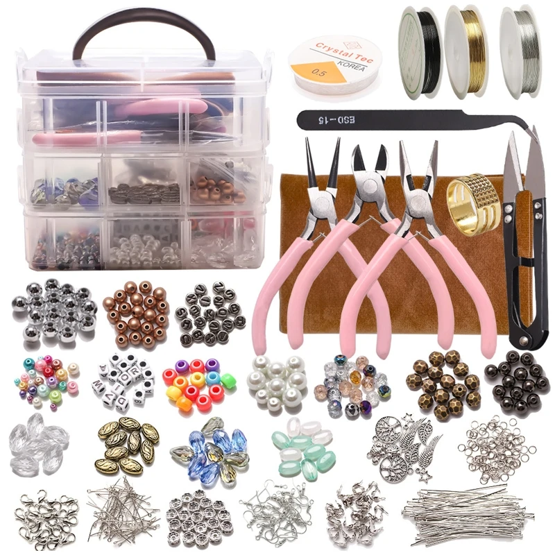 

Jewelry Making Supplies Kit with Assorted Beads Charms Findings Wire Cord Pliers for Necklace Bracelet Earrings DIY Accessories