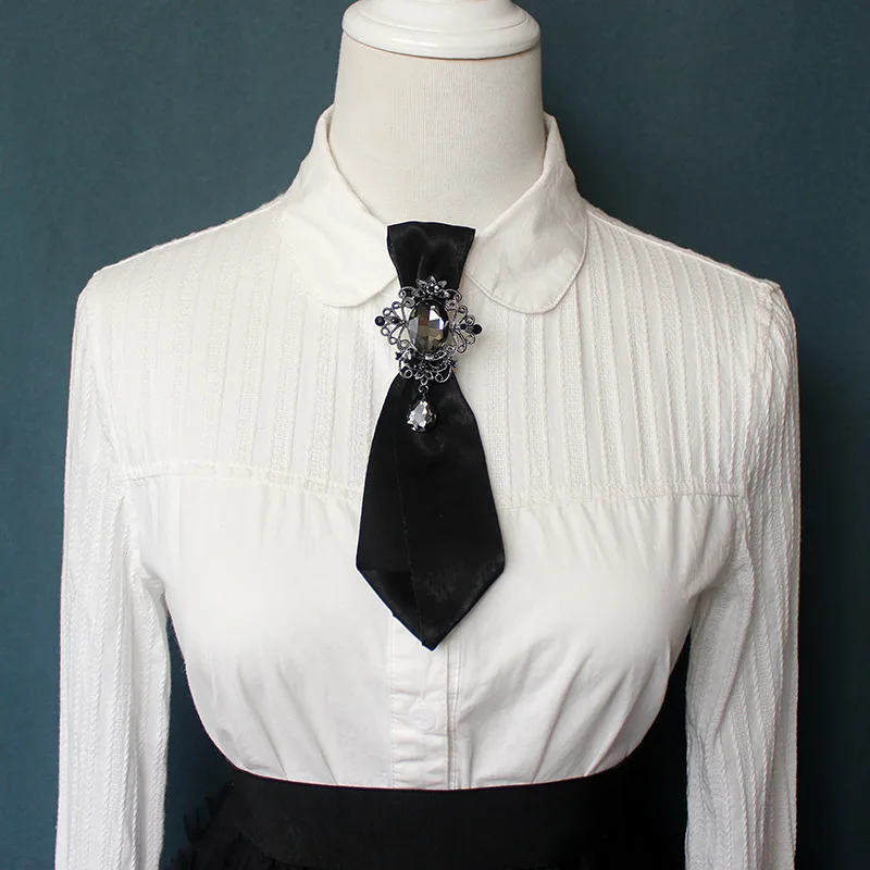 

Ladies White Shirt Tie British Student Bowtie Brooch Pin Mens Ties Pin Professional Dress Accessory Bow Tie Temperament Neck Tie