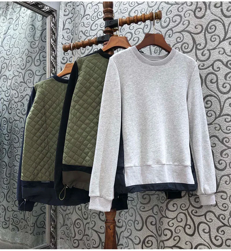 

Plus size Clothing 2020 Autumn Winter Sweatshirts Women Geometric Patterns Color Block Patchwork Long Sleeve Casual Loose Tops
