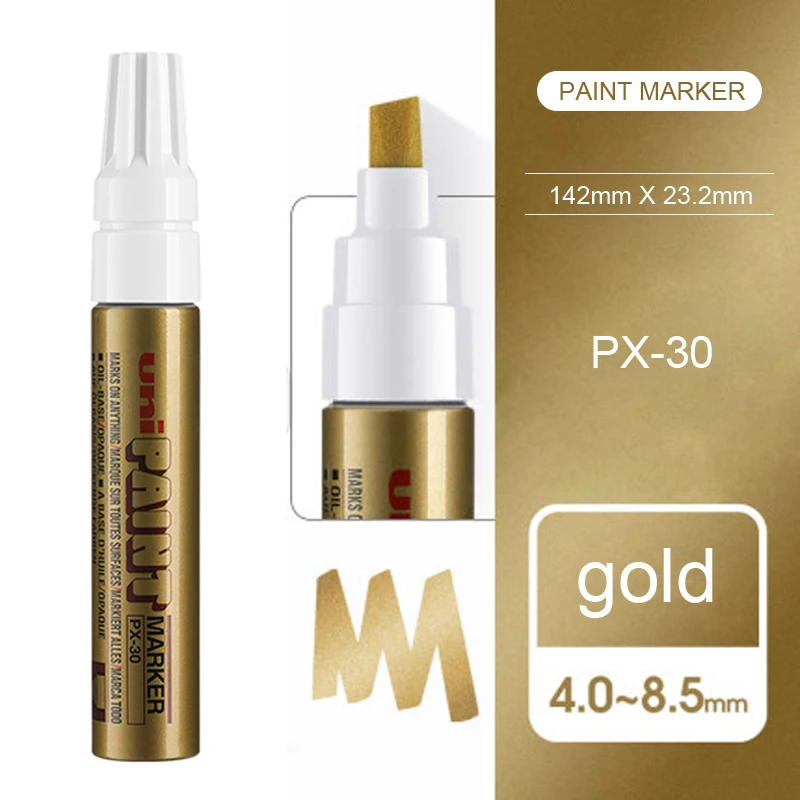 Gold 1 шт. Япония UNI PX-30 ручка для рисования толстое слово широкая сенсорная ручка Примечания промышленная ручка наклонная головка Толстая масляная ручка Перманентный Маркер - Цвет: Gold