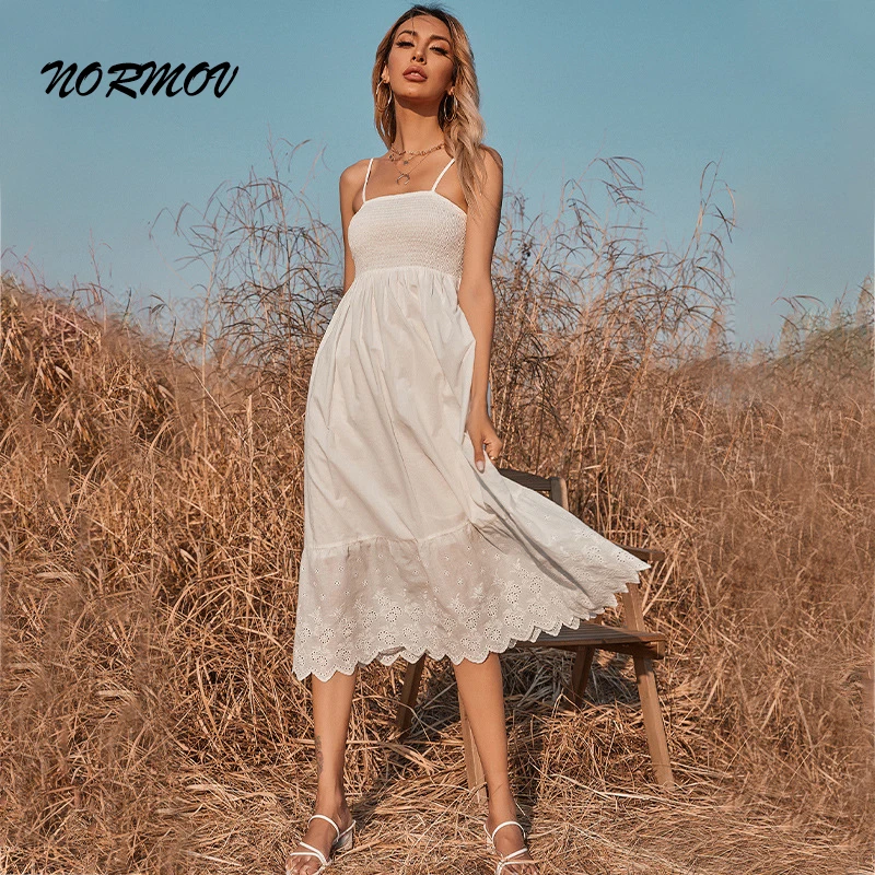 

MORMOV 2021 New Fashion Women Elegant Vintage Sweet Lace White Dress Stylish Sexy Slim Beach Summer Sundress Female Vestidos