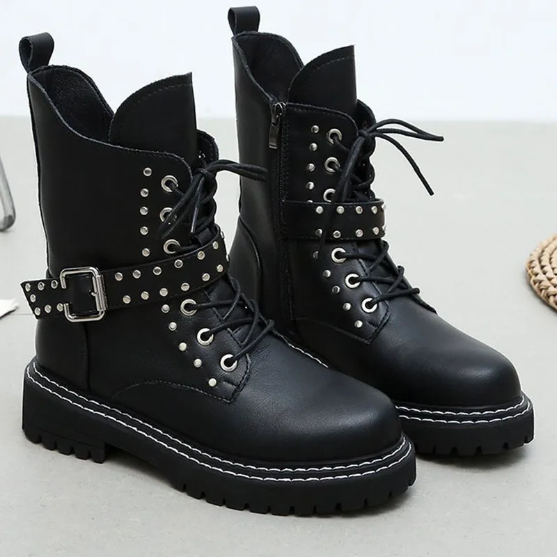 Женские ботинки в байкерском стиле Черная Готическая индивидуальная застежка с