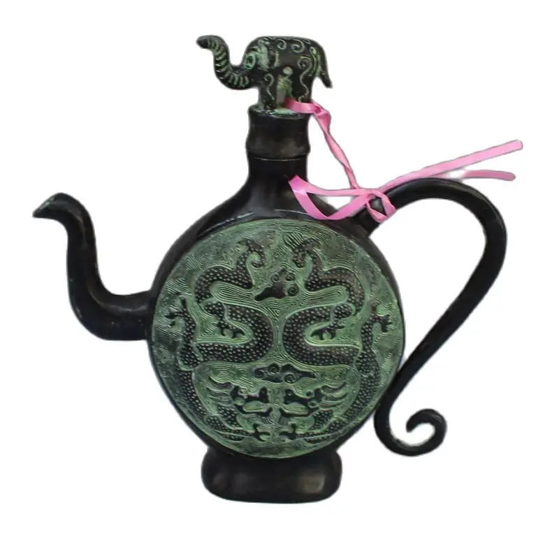 

China Old Bronze Collections From The Countryside Double Dragon Wine Pot