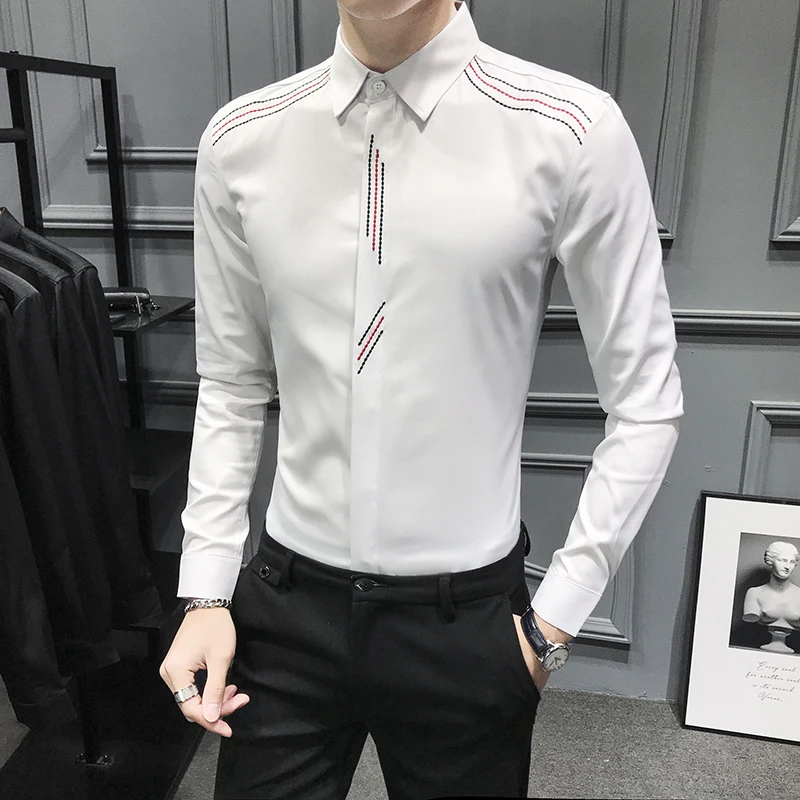 

Long Casual Fashion Sleeve Slim Fit Men's Shirt Camisa Masculina Casual Button-Down Shirt Formal Dress Shirts Male Top Clothes