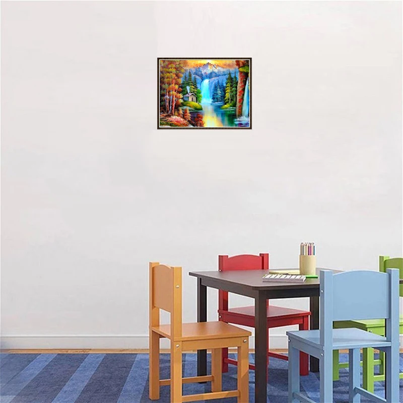 DIY водопад 5D алмазная живопись Круглая Мозаика стразы пейзаж бриллиантовая