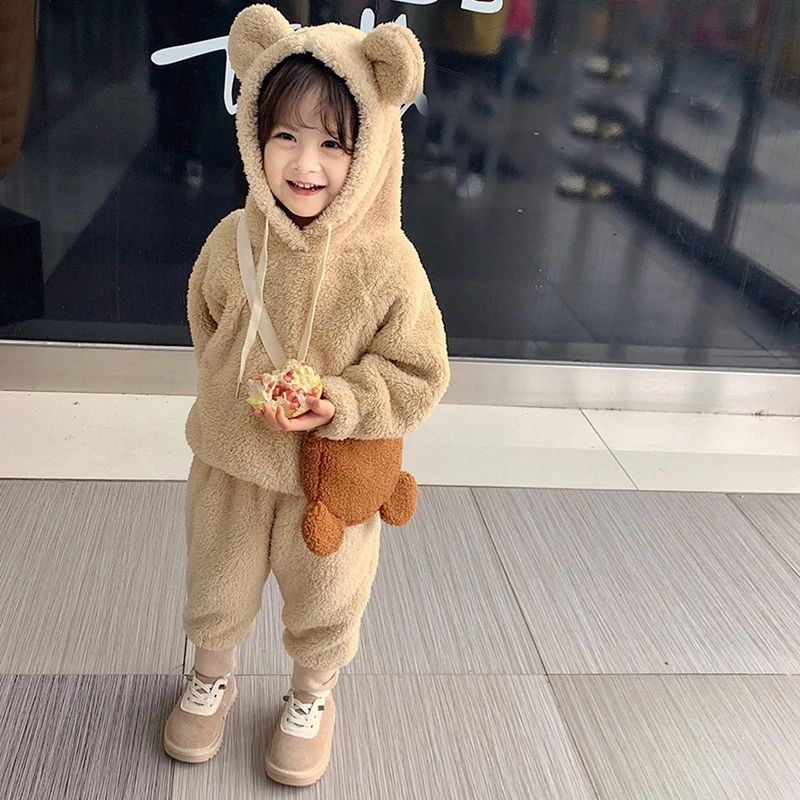 От 1 до 6 лет детская теплая фланелевая толстовка с капюшоном для малышей штаны