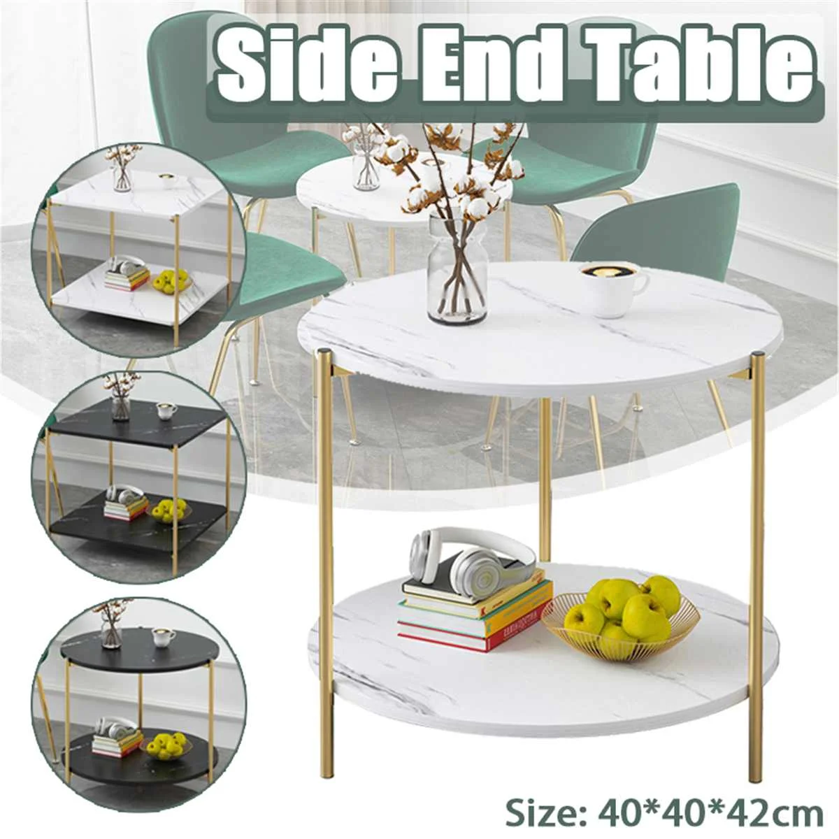 Nordic Marble Glass Round Side Table Metal End Table Nightstand Small Tables for Living Room Sofa Accent Tables Side Table