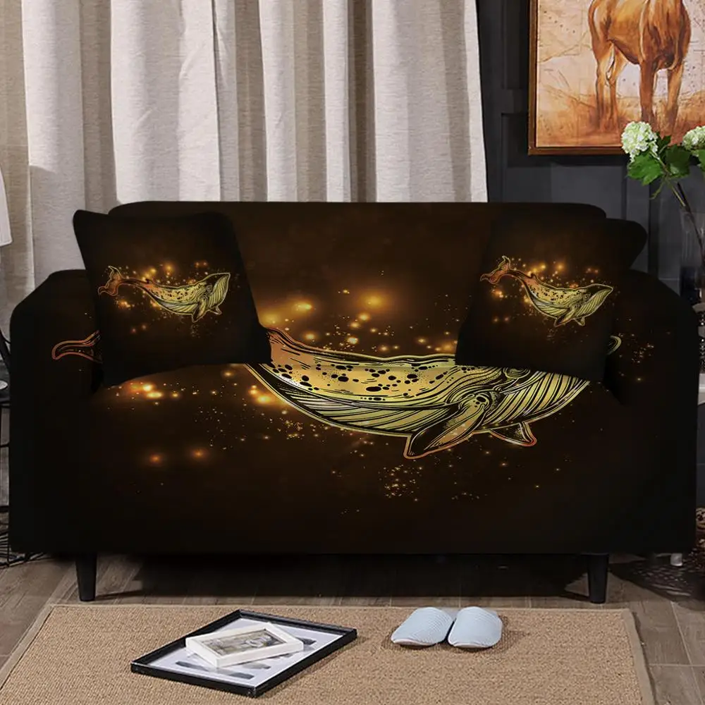

Personality Black Gold 3D Printing Elastic Universal Sofa Cover All-purpose Non-slip Sofa Cushion Cover Dust Proof Sofa Cover