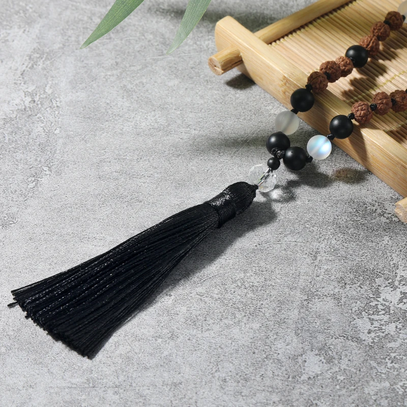 Ожерелье из черного агата и опала OAIITE с Rudraksha 108 ожерелье JapaMala буддийская молитва