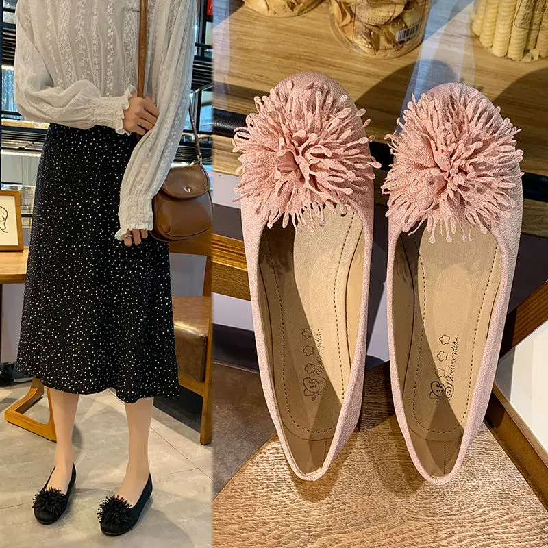 Туфли женские без шнуровки плоская подошва мягкий пушистый горох лоферы