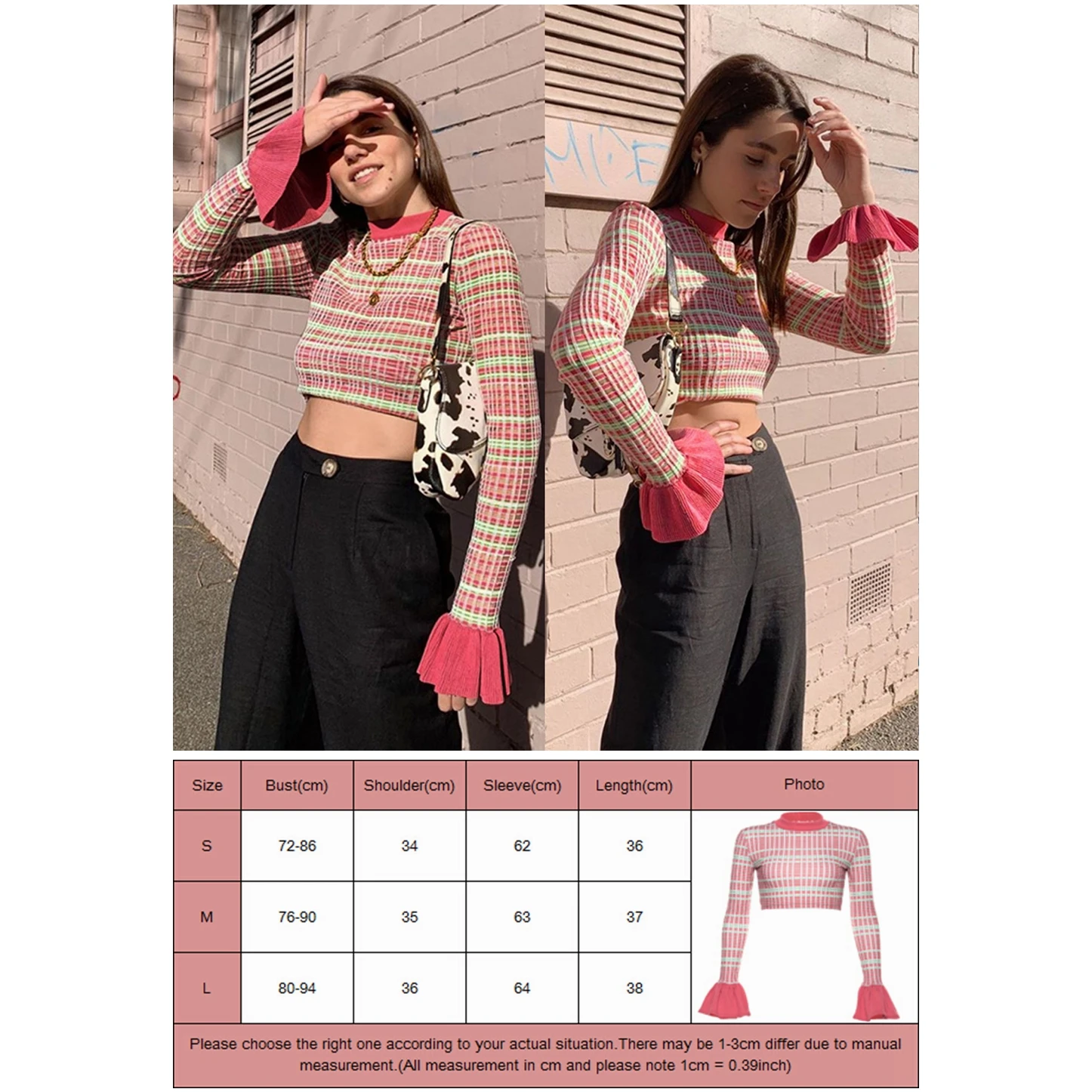

Fashion Women Flare Long Sleeve High Turtleneck Casual Shirt Blouse Shirt Sexy Ruffle Crop Tops