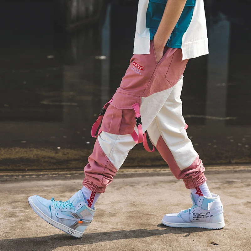 Liketkit мужские брюки карго 2019 розовые цветные с лентами в стиле хип-хоп штаны для