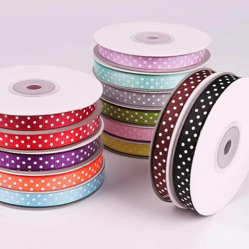 

Grosgrain Satin Ribbons for Craft Dots Printed Bow Ribbon DIY Crafts Supplies Gift Packing Wrapping Home Decoration 10mm 25yards