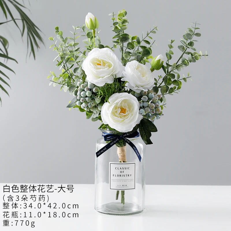 

Nordic Artificial Flowers Silk Flower Vase Rose Fake Flower Dining Table Floral Arrangement Mariage Desktop Decoration EB50JH