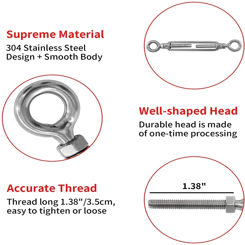 

Cable Railing Kits for Wood Posts Stainless Steel DIY Balustrade Kit with Eye Turnbuckle
