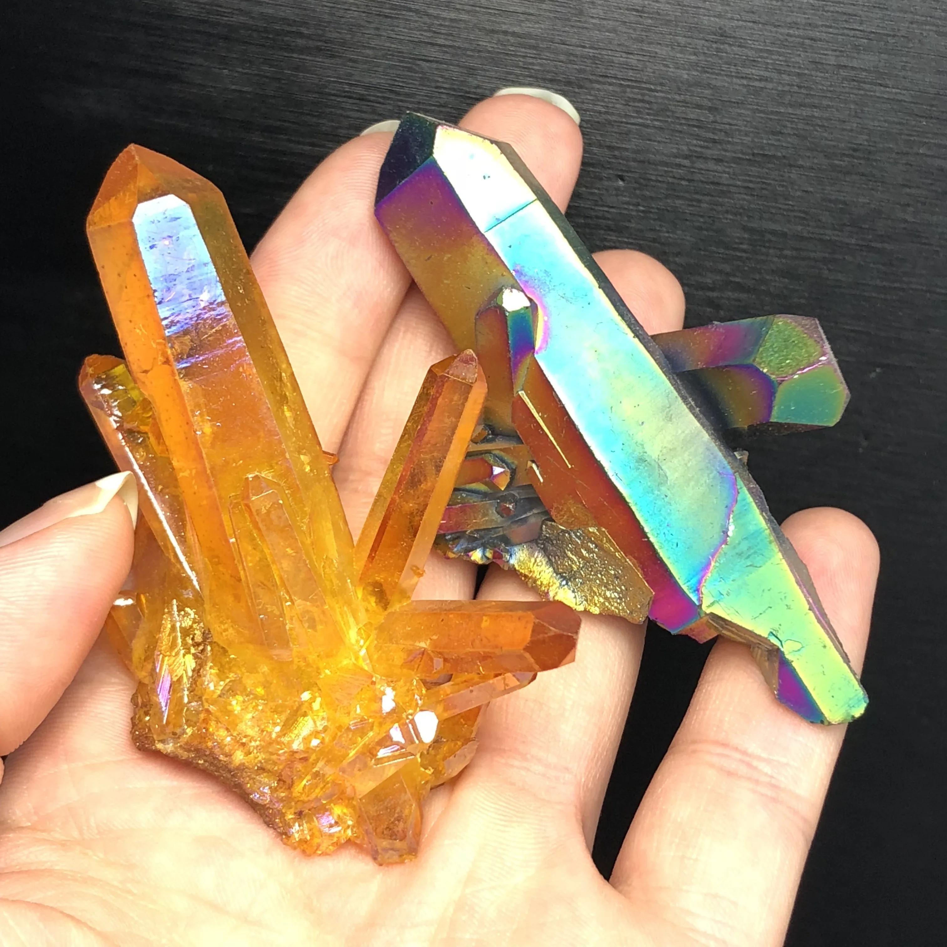 2 шт. красивый аура Кристалл кластер Ангел Аура титановый Кварцевый Потрясающие