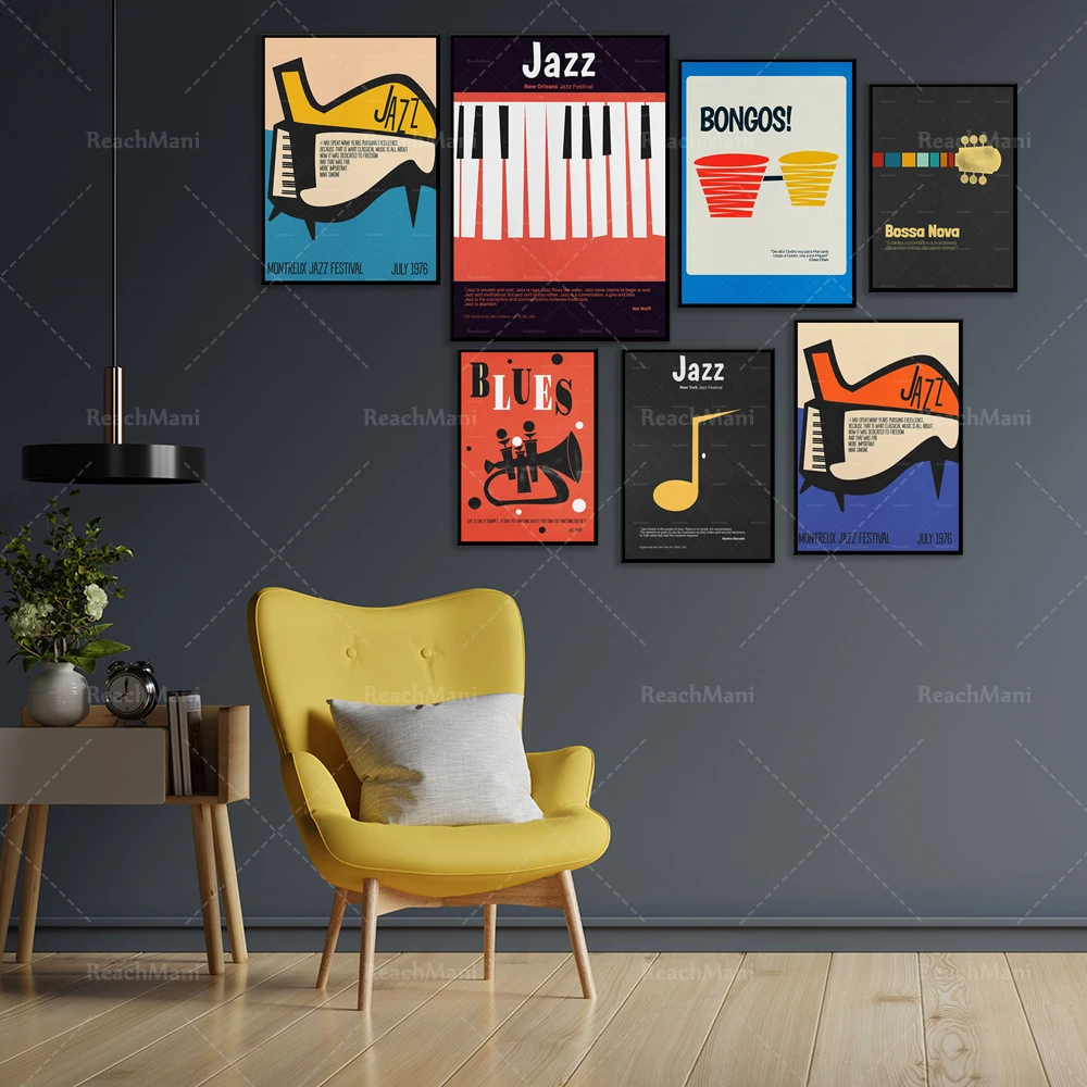 

Jazz posters, guitar posters, music posters, mid-century modern, jazz musicians, minimalist gallery jazz gifts, wall decoration