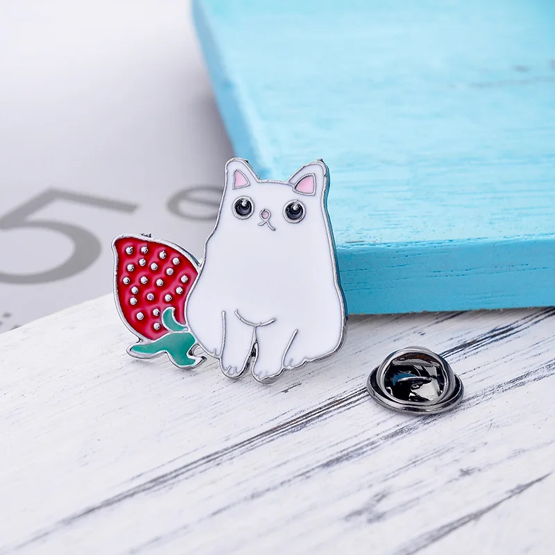 Брошь на палец с изображением кошки животного белого кота клубники булавки