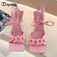 2021 drysdale high heel sandals women real leather narrow band metal chain ankle strap sandals summer sexy party dress shoes