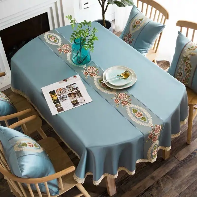 Современная овальная скатерть для обеденного стола из хлопка и полиэстера с