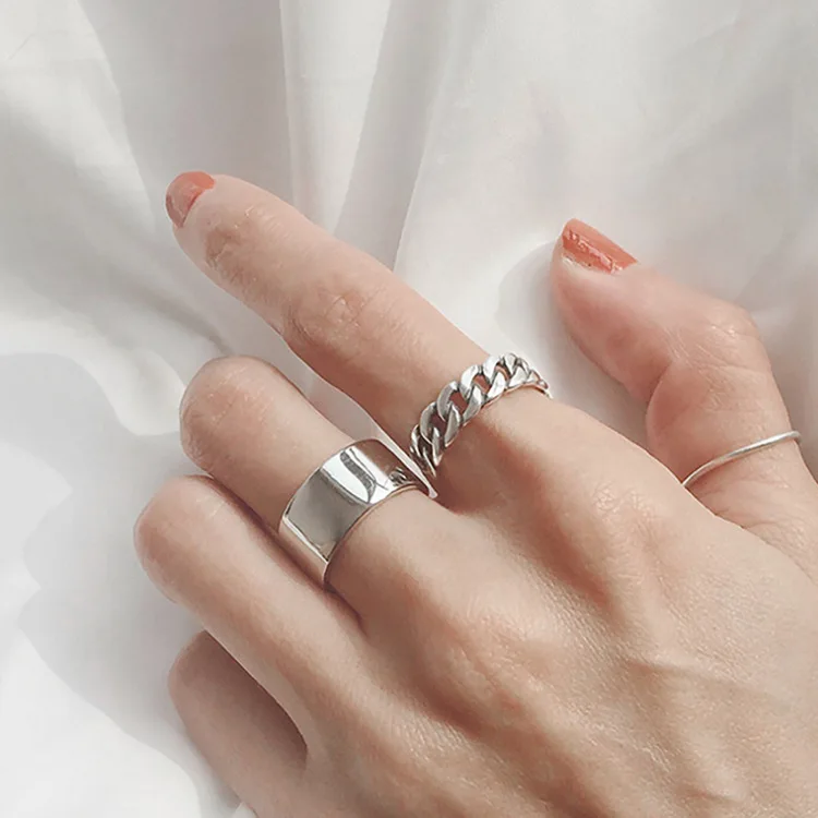 

Korean Simple Smooth Chain Ring Silver Plated Open Joint Index Finger Ring Suitable for Charming Women's Wedding Party Jewelry